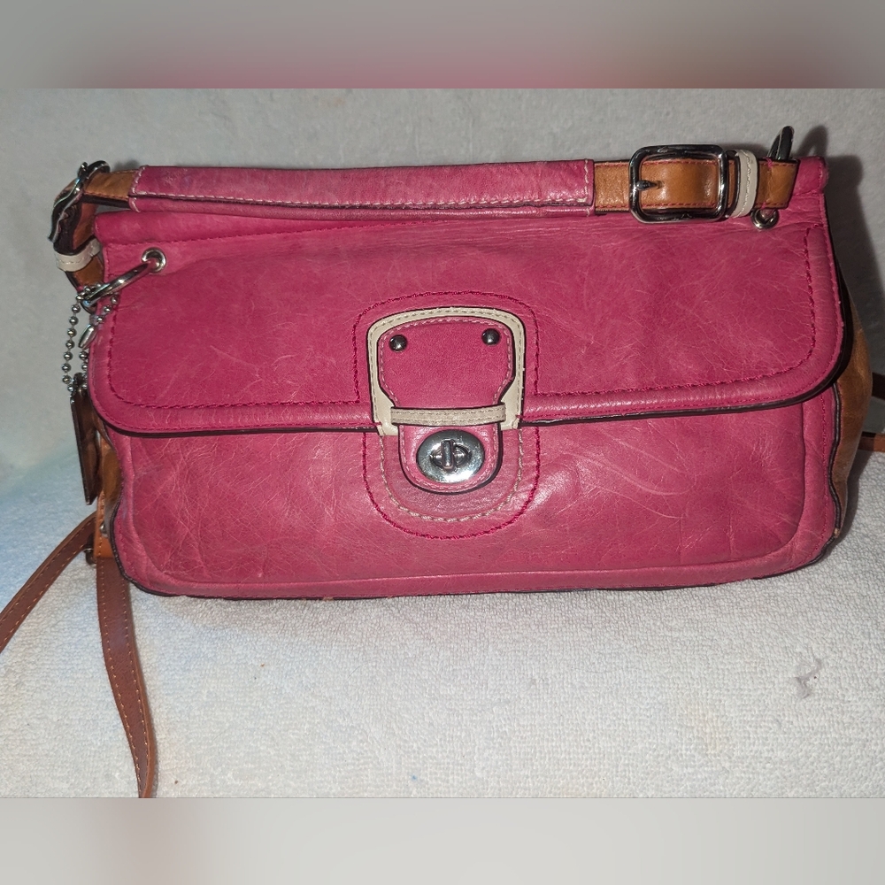 Coach Pink Leather Crossbody Bag with Brown Trim